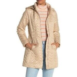 Via Spiga Zig Zag Quilted Detachable Hood Mid Length Jacket Side Pockets S